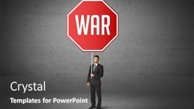  Presentation with war - Theme consisting of young-business-person-holding-road background and a dark gray colored foreground