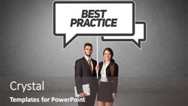  Presentation with best idea - Cool new presentation theme with young-business-person-in-casual backdrop and a gray colored foreground