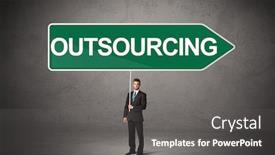  Presentation with business outsourcing - Presentation theme consisting of young-business-person-in-casual background and a gray colored foreground
