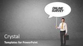  Presentation with online survey - Slide deck having young-business-person-in-casual background and a gray colored foreground