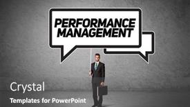  Presentation with performance management - Cool new slides with young-business-person-in-casual backdrop and a gray colored foreground