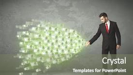  Presentation with money - Presentation design having young business person throwing money background and a  colored foreground