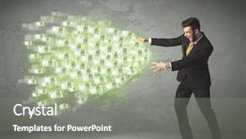  Presentation with joint venture crowdfunding money business - Presentation theme featuring young business person throwing money background and a gray colored foreground