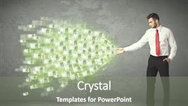  Presentation with money - Presentation theme featuring young business person throwing money background and a  colored foreground