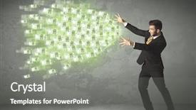 Presentation with money - Cool new theme with young business person throwing money backdrop and a  colored foreground
