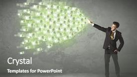  Presentation with joint venture crowdfunding money business - Beautiful PPT theme featuring young business person throwing money backdrop and a  colored foreground