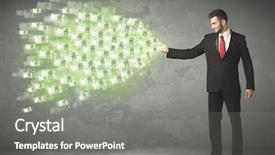  Presentation with money - Colorful presentation theme enhanced with young business person throwing money backdrop and a  colored foreground