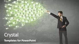  Presentation with joint venture crowdfunding money business - PPT theme consisting of young business person throwing money background and a  colored foreground