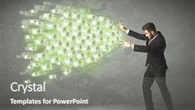  Presentation with money - Audience pleasing slide set consisting of young business person throwing money backdrop and a  colored foreground