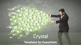  Presentation with money - PPT theme featuring young business person throwing money background and a  colored foreground