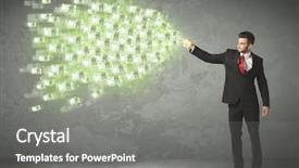  Presentation with money - Slide deck having young business person throwing money background and a  colored foreground