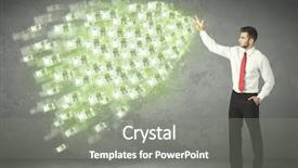  Presentation with money - Cool new presentation design with young business person throwing money backdrop and a  colored foreground