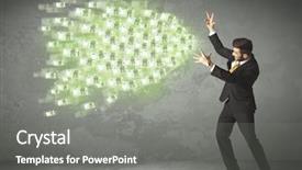  Presentation with money - Beautiful presentation design featuring young business person throwing money backdrop and a  colored foreground