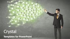  Presentation with joint venture crowdfunding money business - Theme with young business person throwing money background and a  colored foreground