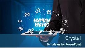  Presentation with human person - Slide set with young business person working on tablet and shows the inscription human rights background and a ocean colored foreground