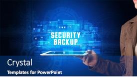  Presentation with backup - Presentation theme having young business person working on tablet and shows the digital sign security backup background and a ocean colored foreground