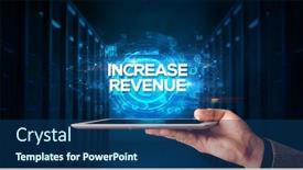  Presentation with revenue - Amazing presentation theme having young business person working on tablet and shows the inscription increase revenue business concept backdrop and a ocean colored foreground