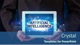  Presentation with business intelligence - Slide set featuring shows the inscription artificial intelligence background and a ocean colored foreground
