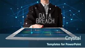  Presentation with data breach - Colorful presentation enhanced with hacking prevention - young business person working backdrop and a ocean colored foreground