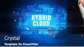  Presentation with cloud - Presentation theme having hacking prevention - young business person working background and a ocean colored foreground