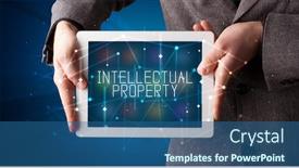  Presentation with property - PPT theme having young business person working on tablet and shows the digital sign intellectual property background and a ocean colored foreground