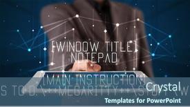  Presentation with digital instruction - Colorful presentation theme enhanced with young business person working on tablet and shows the digital sign window title notepad main instruction do you want to save changes to d megaritty stuff words security 2words txt save don't save backdrop and a ocean colored foreground