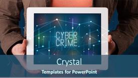  Presentation with cyber crime - PPT theme enhanced with young business person working on tablet and shows the digital sign cyber crime background and a ocean colored foreground
