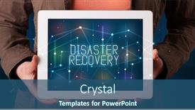  Presentation with disaster recovery - Beautiful PPT theme featuring young business person working on tablet and shows the digital sign disaster recovery backdrop and a ocean colored foreground