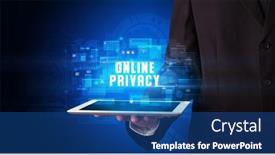  Presentation with privacy - Presentation consisting of young business person working on tablet and shows the digital sign online privacy background and a ocean colored foreground