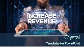  Presentation with revenue - Presentation theme featuring young-business-person-working background and a ocean colored foreground