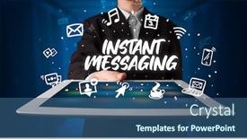  Presentation with instant messaging - Presentation theme with young-business-person-working background and a ocean colored foreground