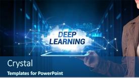  Presentation with tablet - Amazing PPT theme having young-business-person-working backdrop and a ocean colored foreground