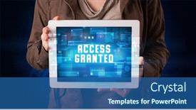  Presentation with access - Presentation design having young-business-person-working background and a ocean colored foreground