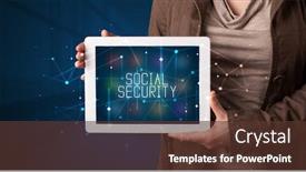  Presentation with social security - Cool new slide set with young-business-person-working backdrop and a tawny brown colored foreground