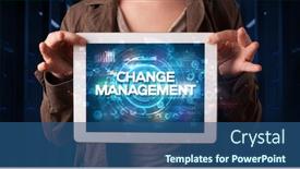  Presentation with business change - Cool new slide set with young-business-person-working backdrop and a ocean colored foreground