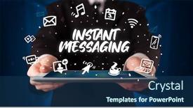  Presentation with instant messaging - Amazing slide deck having young-business-person-working backdrop and a ocean colored foreground