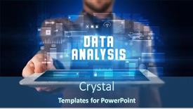  Presentation with data analysis - Beautiful presentation theme featuring young-business-person-working backdrop and a ocean colored foreground