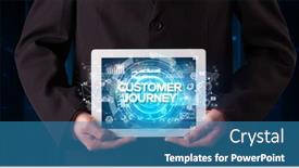  Presentation with customer journey - PPT theme featuring young-business-person-working background and a teal colored foreground