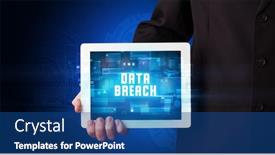  Presentation with data breach - Cool new slide set with young-business-person-working backdrop and a ocean colored foreground