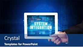  Presentation with system integration - Presentation design enhanced with young-business-person-working background and a ocean colored foreground