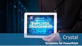  Presentation with employee engagement - Presentation theme with young-business-person-working background and a teal colored foreground