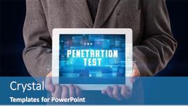  Presentation with tablet - Slide deck having young-business-person-working background and a teal colored foreground