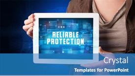  Presentation with tablet - Slides enhanced with young-business-person-working background and a teal colored foreground