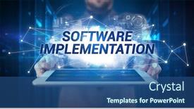  Presentation with tablet - Colorful PPT theme enhanced with young-business-person-working backdrop and a ocean colored foreground