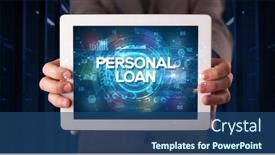  Presentation with business loan - PPT theme featuring young-business-person-working background and a ocean colored foreground