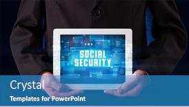  Presentation with social security - PPT theme having young-business-person-working background and a teal colored foreground