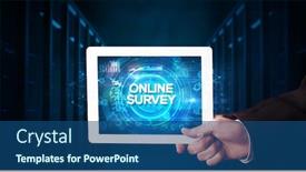  Presentation with online survey - PPT theme featuring young-business-person-working background and a ocean colored foreground