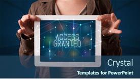  Presentation with access - Cool new PPT layouts with young-business-person-working backdrop and a ocean colored foreground