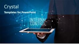  Presentation with tablet - Amazing slide set having young-business-person-working backdrop and a ocean colored foreground