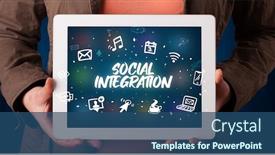  Presentation with tablet - Beautiful presentation featuring young-business-person-working backdrop and a ocean colored foreground